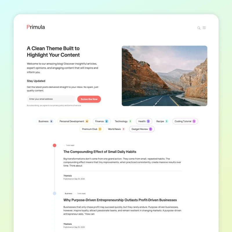 Primula - Content Focused Ghost Theme